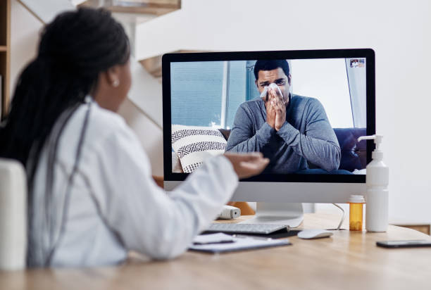 Doctor providing virtual consultation through video call